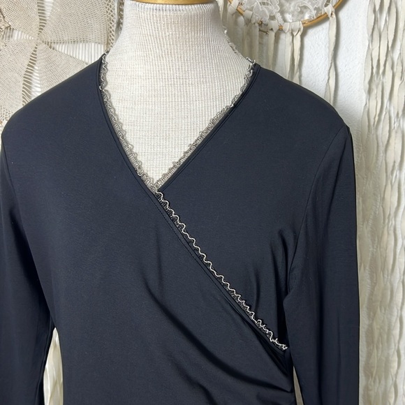 Anne Fontaine Black Ness Faux Wrap Dress with Silver Trim Accent Size 44/US12 - Picture 2 of 12